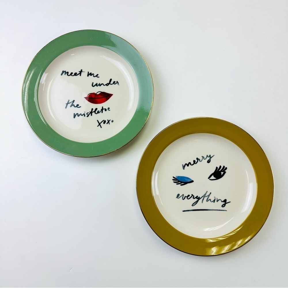 LAETITIA ROUGET desert plates RARE set of 2 Holiday Christmas theme